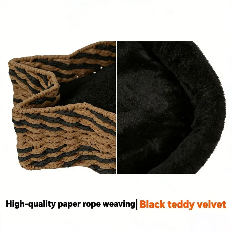 Small Brown & Black Mixed Paper Rope Fish-shaped Cat Bed/pet Bed suppliers