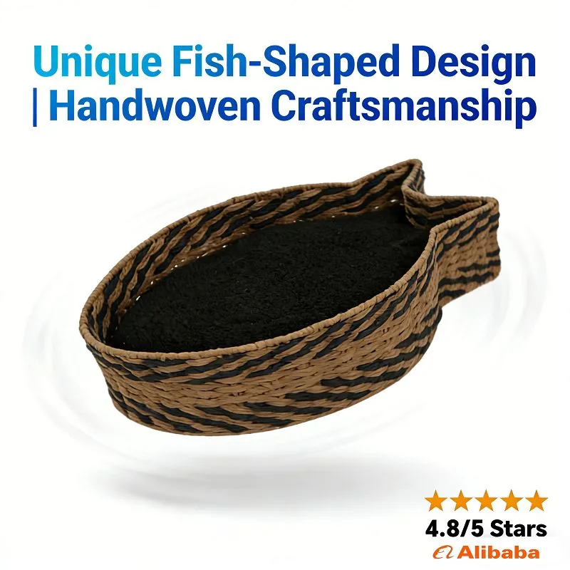 Small Brown & Black Mixed Paper Rope Fish-shaped Cat Bed/pet Bed factory